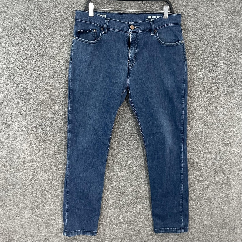 Mugsy Studio Blues‎ Jeans Mens 36x30 Blue Medium Wash Slim Tapered Stretch Denim